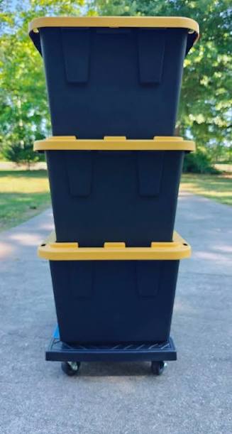 Reusable moving bins delivered on a dolly to a home in Franklin, Tennessee
